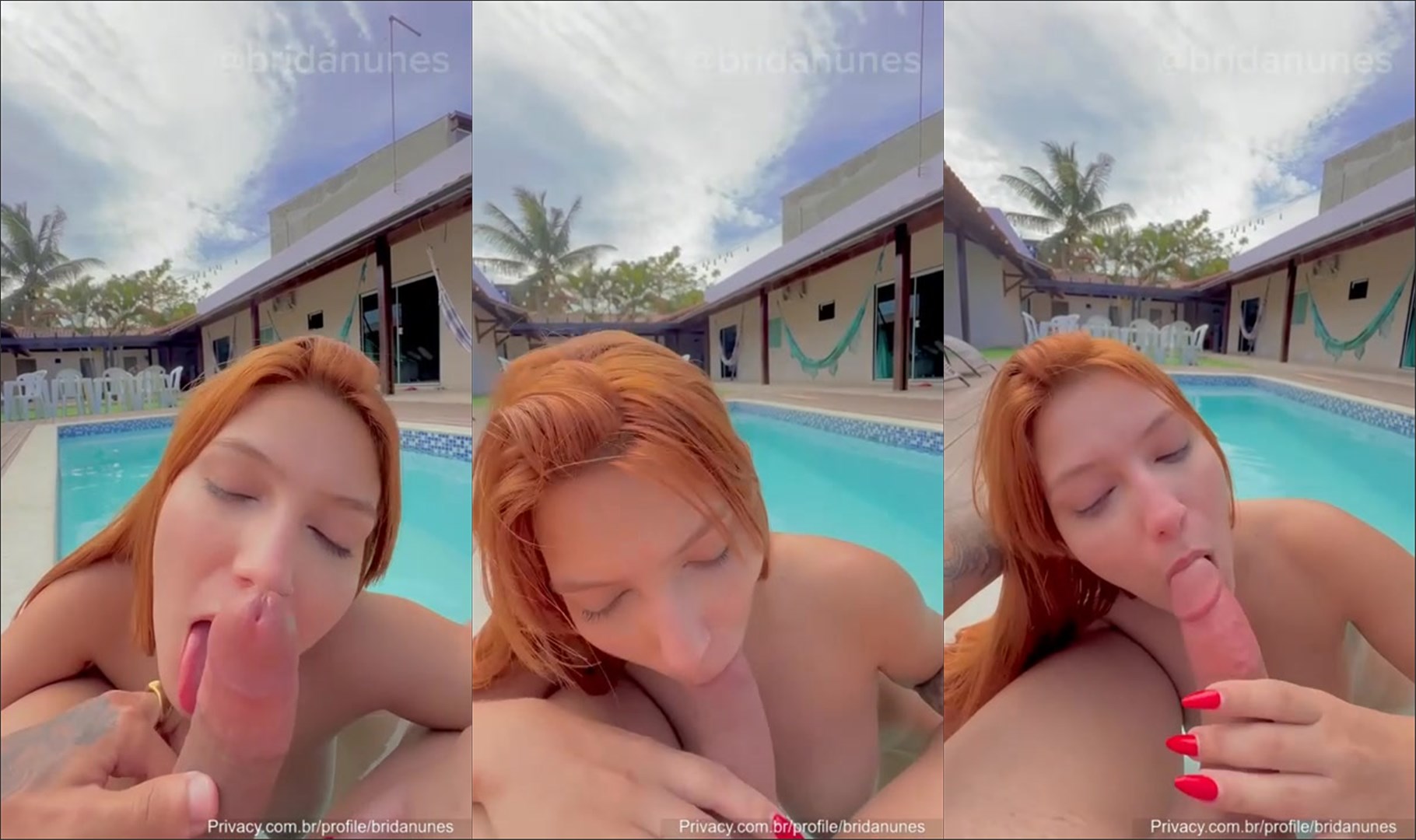 Brida Nunes chupando uma piroca na beira da piscina